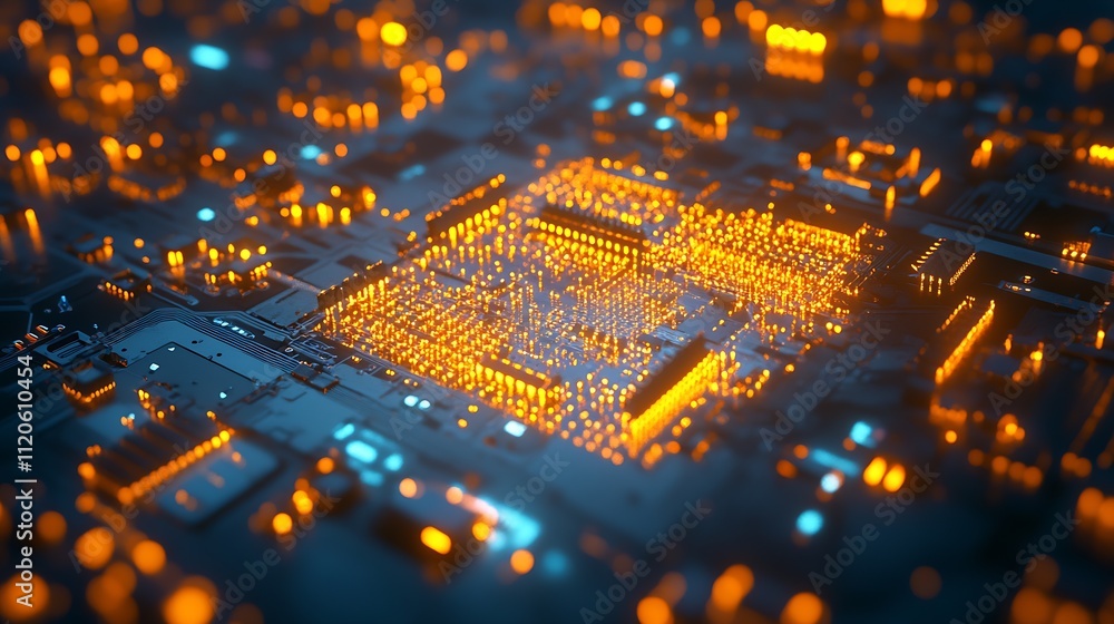 Aufkleber futuristic glowing circuit board with vibrant gold lights showcasing virtual data flow : generative 