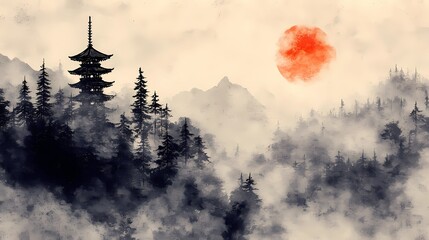 Surreal Japanese fantasy scene with torii gates and spirit mists, ideal for mythological visuals and folklore-based concept designs.