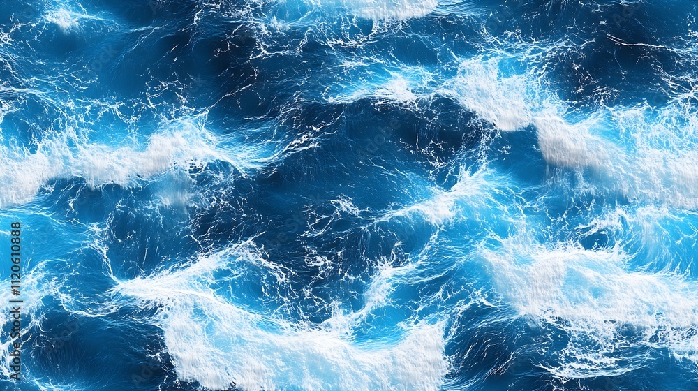 Leinwandbilder dynamic ocean wave pattern aerial view with turbulent sea water : generative ai