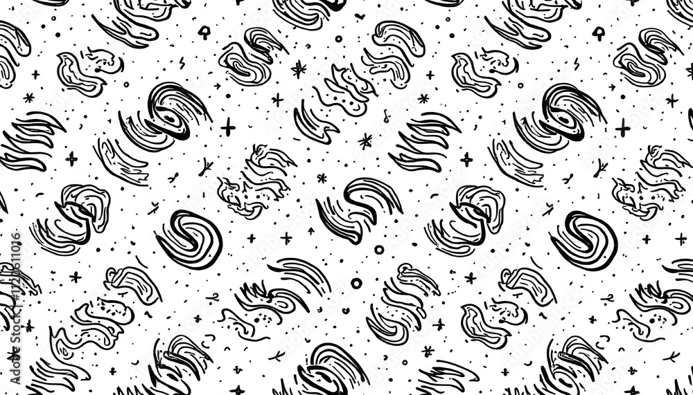 Poster seamless pattern of wavy and swirling brush strokes. bold curved lines and squiggles ornament. horiz