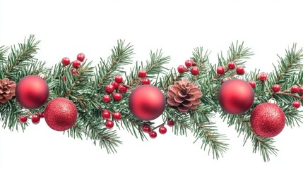 Festive christmas garland with red berries and baubles