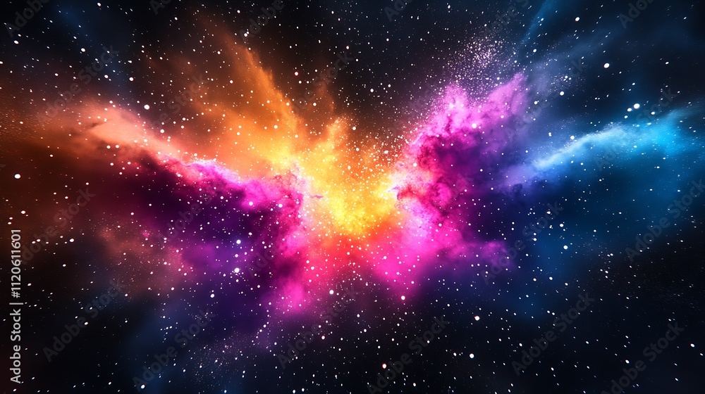 Aufkleber Vibrant Cosmic Nebula with Star Clusters in Expansive Outer Space Scene : Generative AI