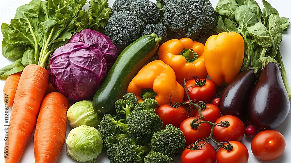Poster diverse range of vegetables featuring eggplant and carrots : generative ai