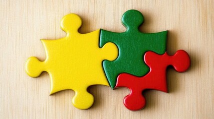 Fototapeta premium Colorful Puzzle Pieces on Wooden Surface for Creative Concepts
