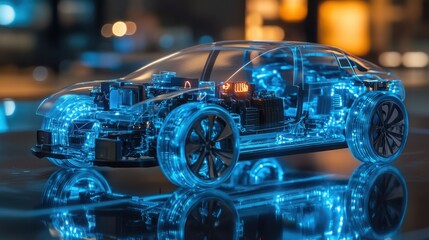 Futuristic electric car with visible inner mechanics