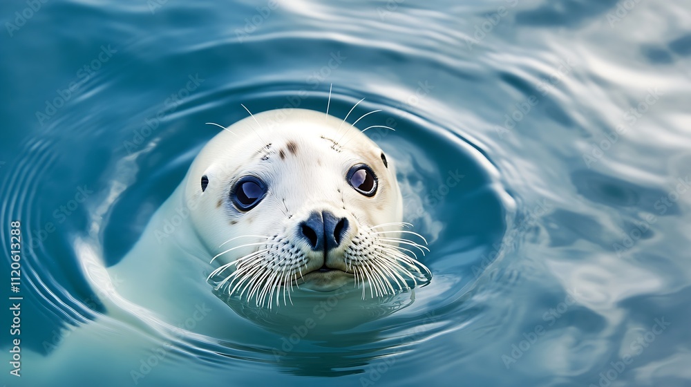 Poster playful seal swimming in the ocean with whiskers and expressive eyes : generative ai