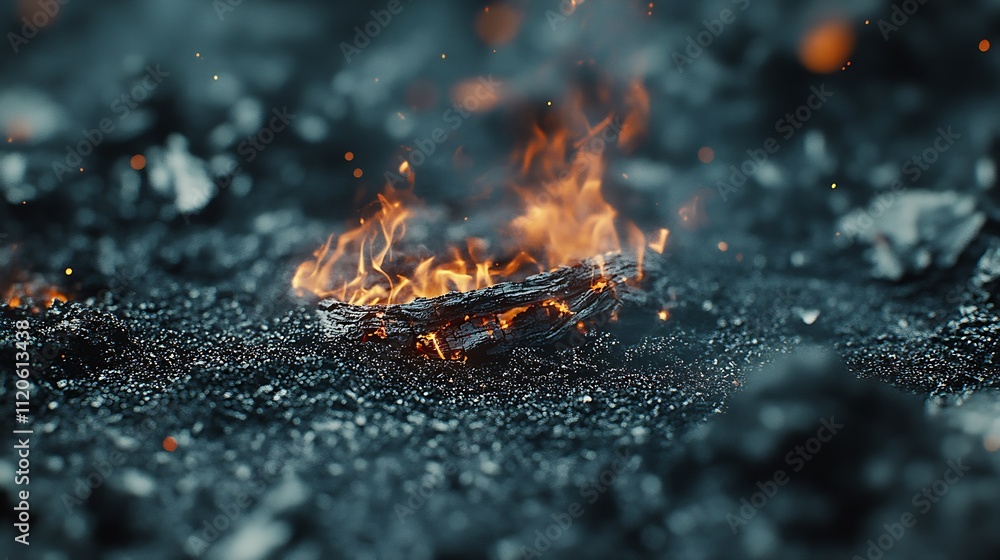 Poster Smoldering Ember on Charcoal Surface Creating a Fiery Glow in High Definition Closeup Capture : Generative AI