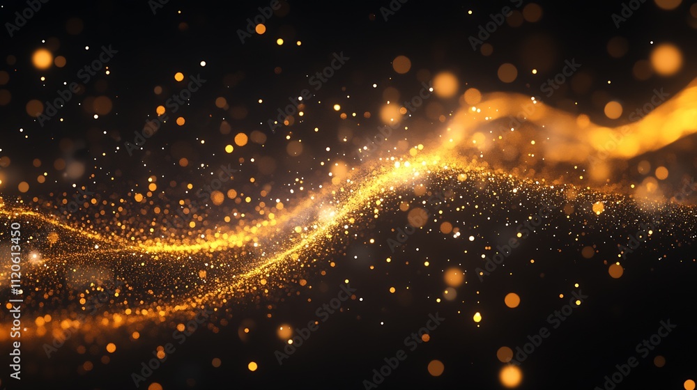 Poster Mesmerizing Golden Light Waves and Particles in a Dynamic and Abstract Display : Generative AI