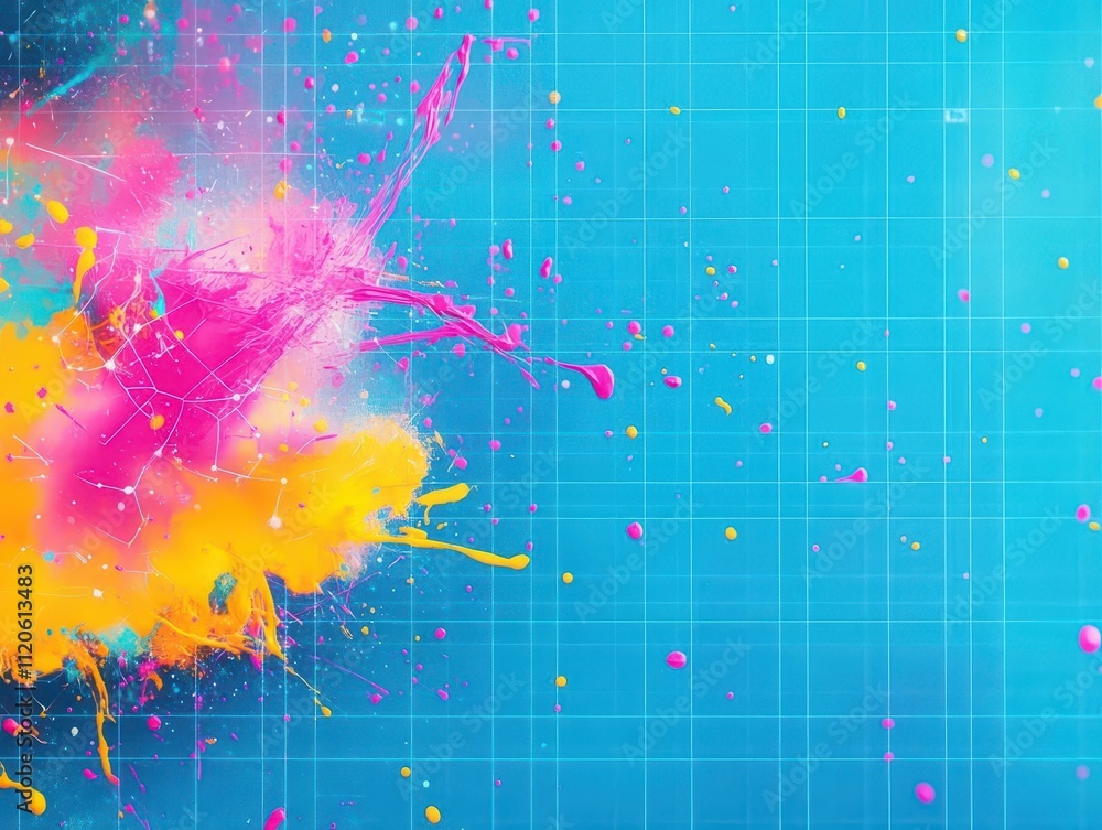Poster abstract expressionist style with vivid strokes resembling neural networks, set against a digital gr