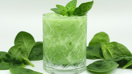 Obraz premium Refreshing Green Smoothie with Spinach and Mint Leaves in Glass