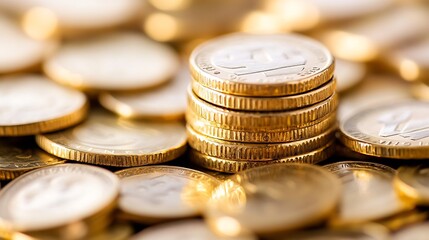 Stacks of Shiny Gold Coins Representing Wealth Financial Success and Economic Prosperity : Generative AI