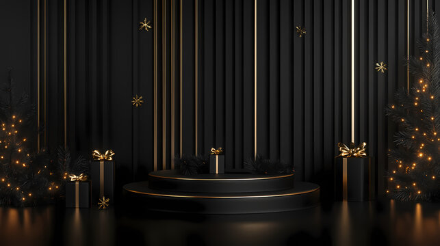 Luxurious Black Friday Display Podium in Black and Gold, Featuring Exquisite Design for an Upscale and Elegant Presentation of Products