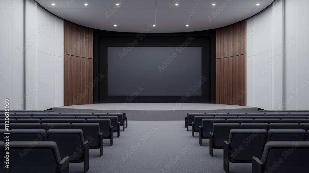 Poster modern empty auditorium with minimalist design and digital screen