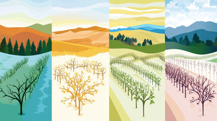 Four Seasons of a Vineyard in Stylized Art