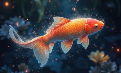 Vibrant orange goldfish in underwater scene