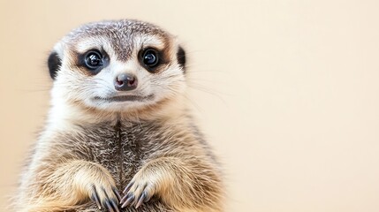 Obraz premium Charming Meerkat Standing Alert Against Sandy Backdrop Highlighting Wildlife Curiosity and Watchfulness : Generative AI