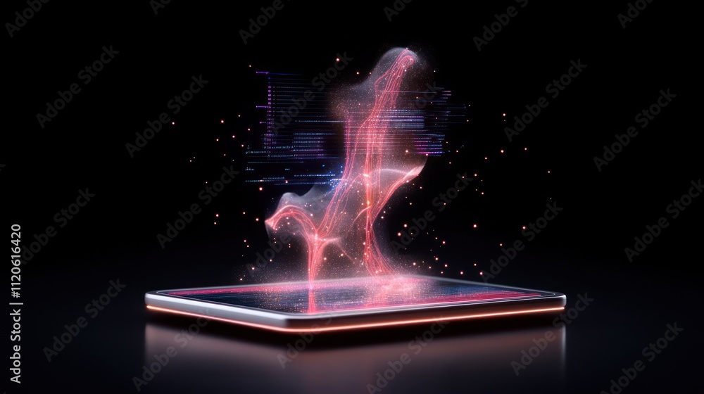 Poster abstract digital representation emerging from a tablet screen.
