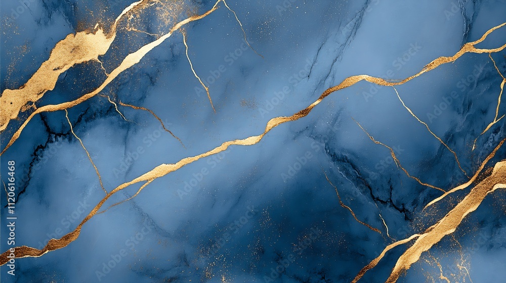 Poster sophisticated blue and gold marble art texture with vibrant abstract patterns : generative ai