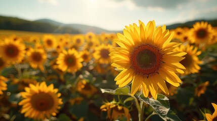 Vibrant Sunflowers Under Clear Summer Sky