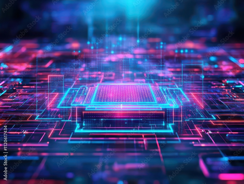 Poster a cyber fortress built with layers of glowing digital walls, representing impenetrable security