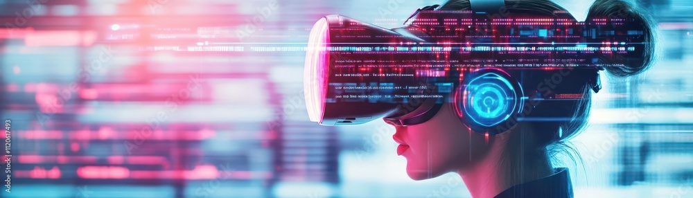 Aufkleber a creative workspace featuring virtual reality tools projecting team collaboration data, cyberfuturi