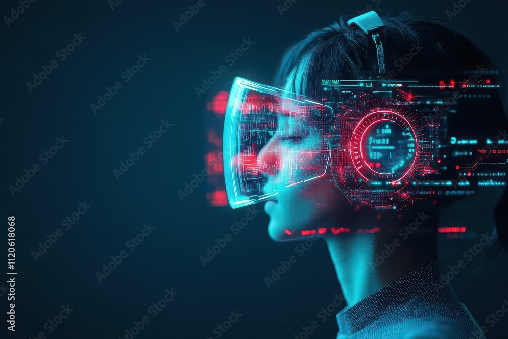 Poster wearable health tech with holographic interface, side view, exploring the future of selfmonitoring, 