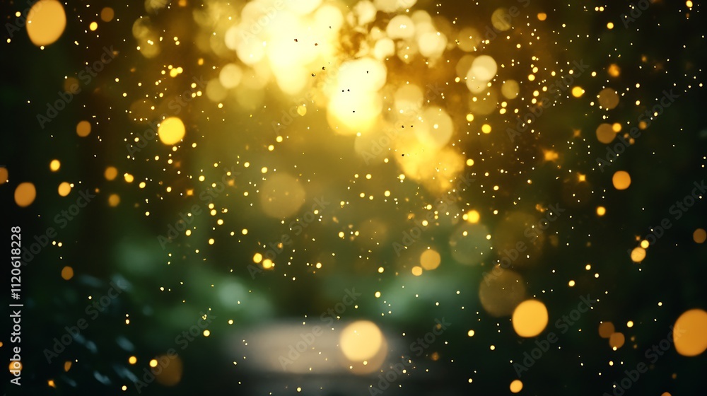 Poster mystical forest setting with dappled golden light and floating particles capturing serenity : genera
