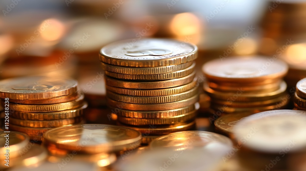 Poster pile of golden coins shimmering in soft light offering wealth and financial prosperity concepts : ge