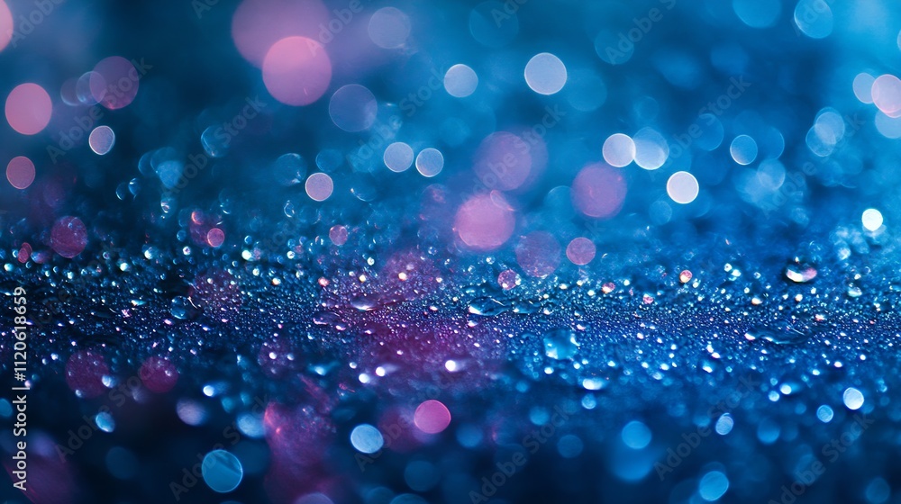 Poster vibrant blue and pink bokeh with water droplets for abstract background : generative ai
