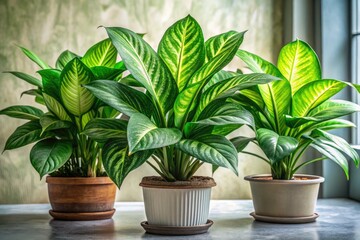 Fototapeta premium Dumb Cane Plants, Tropical Houseplants, Indoor Decorative Plants, Potted Plants, Ornamental Foliage, Isolated, High-Resolution Image