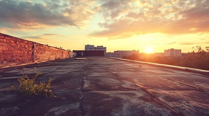 Rooftop View of City at Sunset with Scenic Sky and Urban Horizon : Generative AI