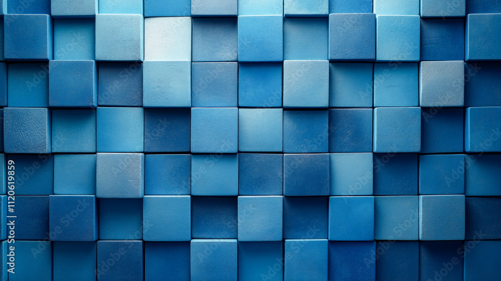 Poster abstract blue geometric pattern of square tiles in a seamless grid