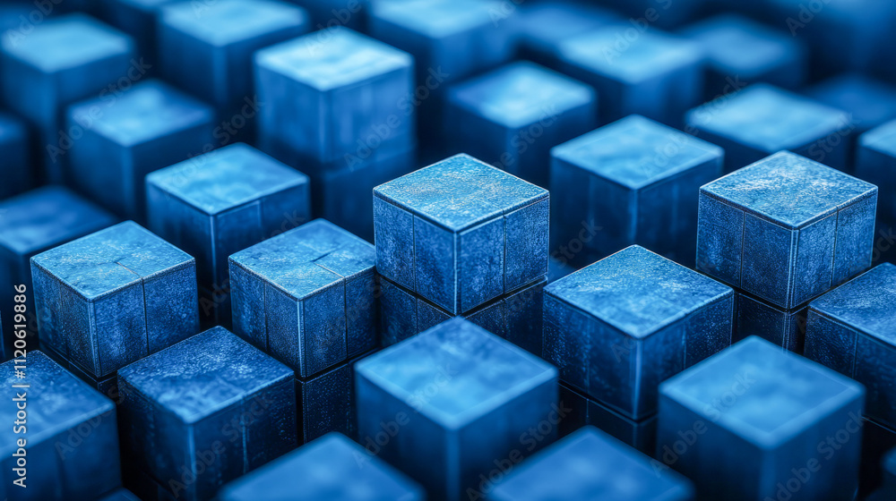 Poster abstract blue cubes pattern with geometric texture in 3d perspective