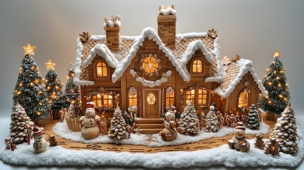 Obraz premium Christmas gingerbread house with snowy decorations