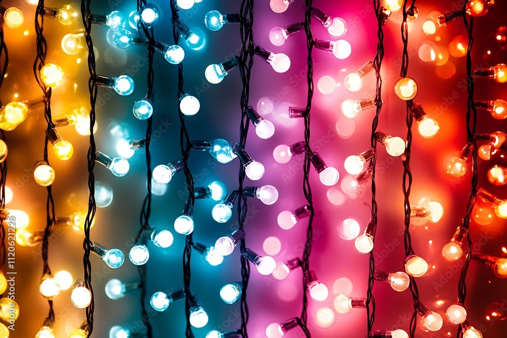 Leinwandbilder festive christmas string lights display with various colored bokeh : generative ai