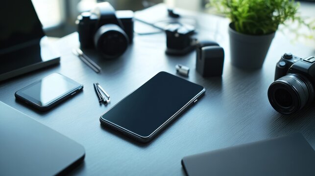 Photographer's Workspace:  A Still Life of Digital Gadgets and Equipment