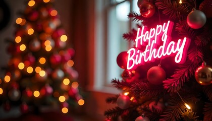 christmas tree lights and happy birthday