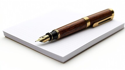 Fototapeta premium Luxury Fountain Pen Resting on a Blank Lined Notepad Ready for Writing and Calligraphy : Generative AI