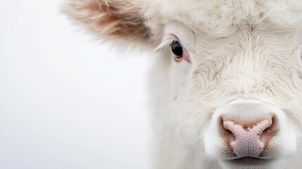Fototapeta premium Close Up of a Fluffy White Sheep with Curly Wool in Serene Pasture : Generative AI