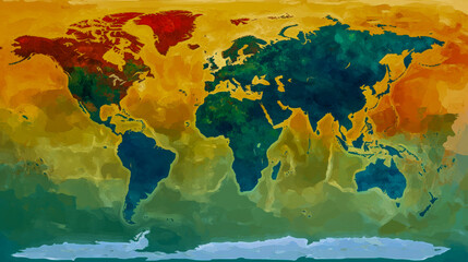 Naklejka premium Colorful abstract world map painting showcasing geographic diversity