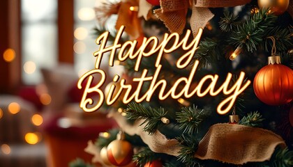 christmas tree decorations and happy birthday