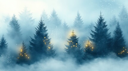 Obraz premium Serene winter landscape with golden lights