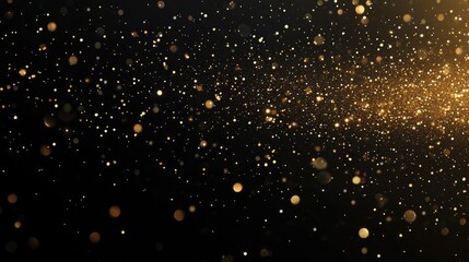 Golden glitter particles on black background.