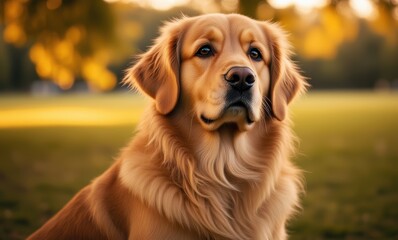 Golden retriever relaxing in the park