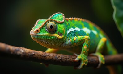 Colorful chameleon perched on a branch