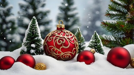 Decoration of Christmas Day in December, Pine Tree, Box and Bell Ball