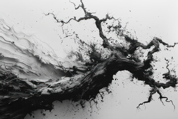 Obraz premium abstract black and white drawing that looks like an explosion of ink in water. 