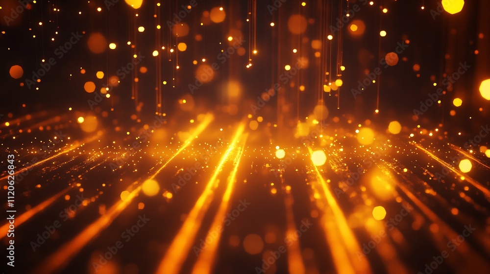 Poster radiant lines and floating particles in amber hues : generative ai