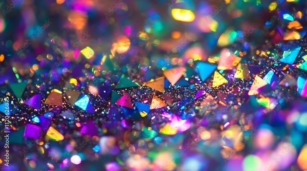 Poster colorful abstract glitter with geometric shapes and holographic effect : generative ai
