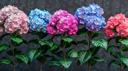 Fototapeta premium Isolated Beautiful Hydrangea Flowers: Various colors set on transparent backgrounds, generated by AI.